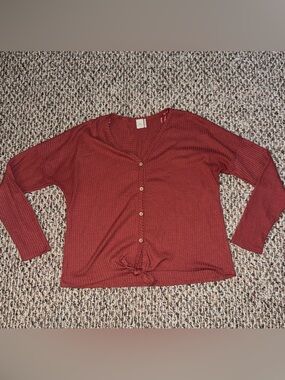 Paper Crane Rust Button-Front Knit Top with Front Tie